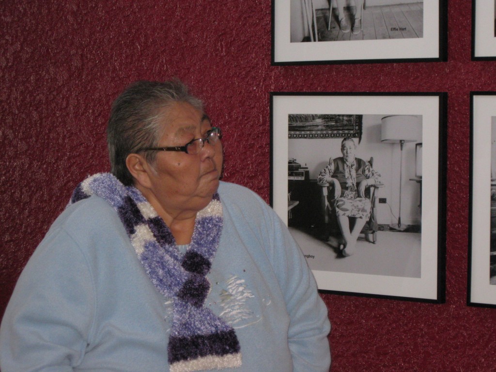 Dene elder Caroline Bjorklund giving a cultural talk. Churchill, Manitoba