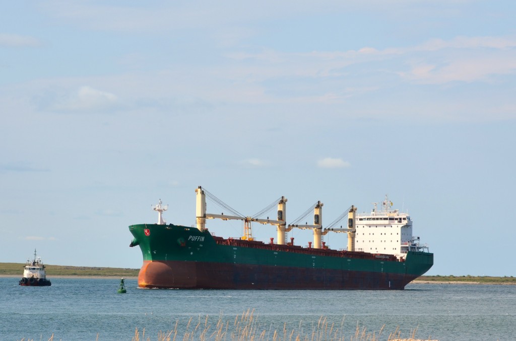 Grain ship awaits docking at the port of Churchill.