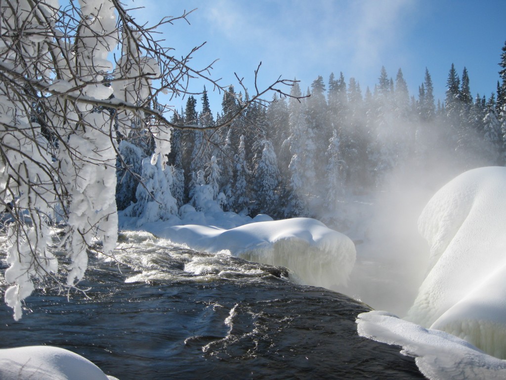 Pisew Falls under icy camouflage.
