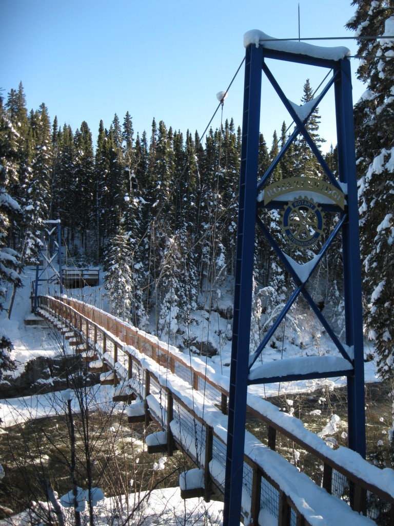 Suspension bridge over the Grass river in Manitoba.