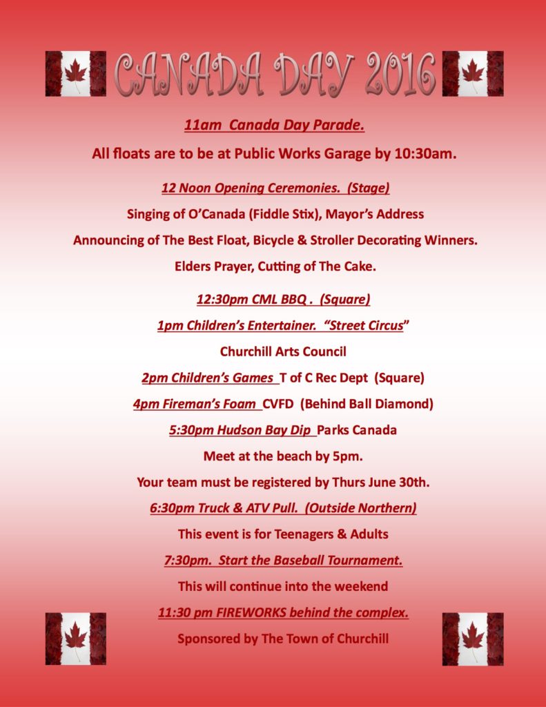 Canada day itinerary Churchill