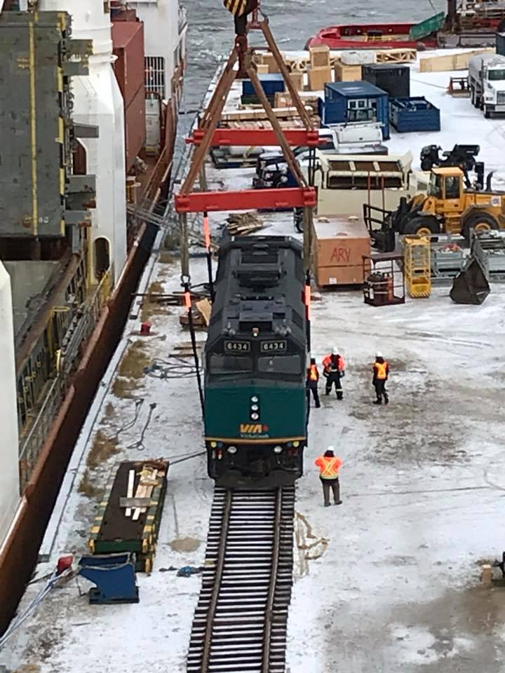 Via rail train at the dock.